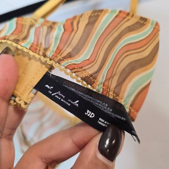 Out From Under Balconette Bra Women's 32D Brown Swirl Print Mesh Underwire - Picture 5 of 5